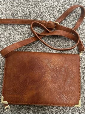 Urban Expressions Cognac Brown Crossbody Clutch with Gold Corners